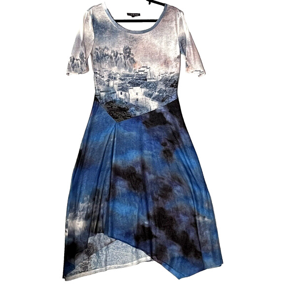 Midi Dress SZ S Sea Ocean Nautical Semi Sheer Mesh Skirt Art to Wear Grunge - Picture 1 of 16